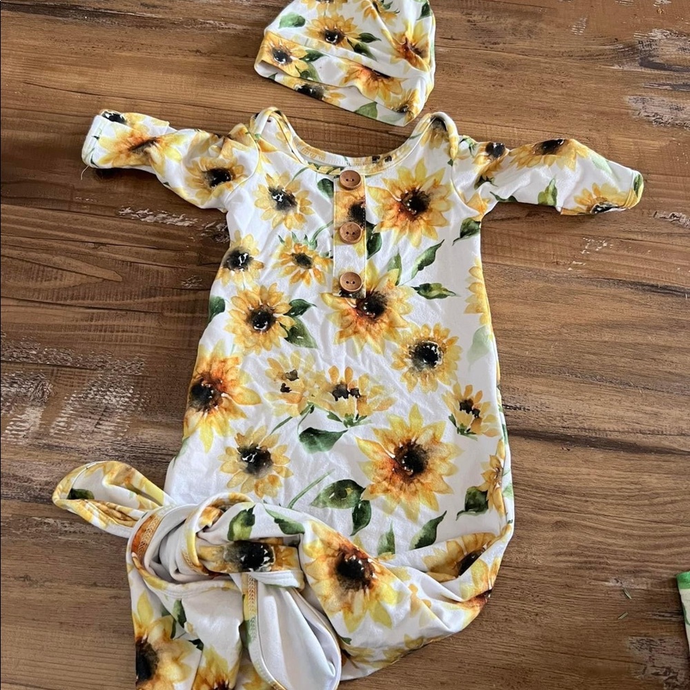 Knotted sunflower gown with matching hat